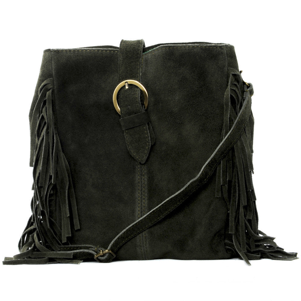 Sac bandoulière en croûte de cuir CHEYENNE Kaki foncé