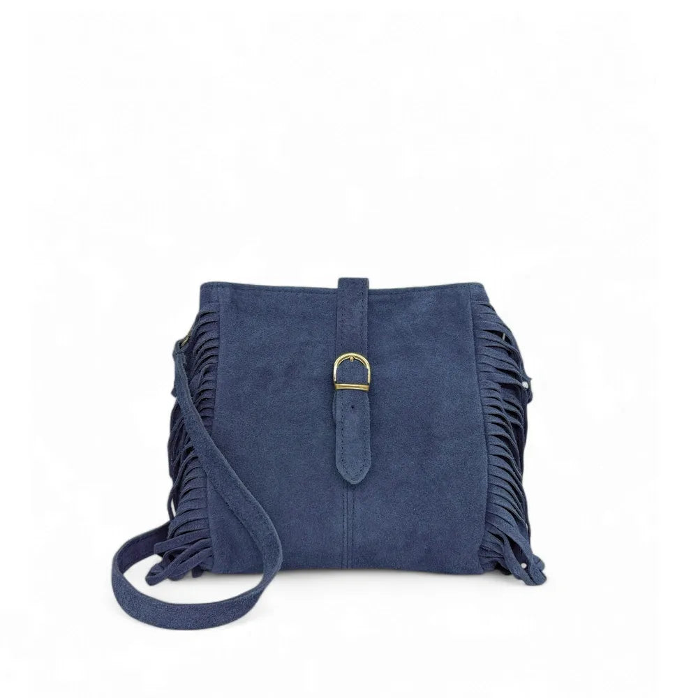 Sac bandoulière en croûte de cuir CHEYENNE Bleu profond