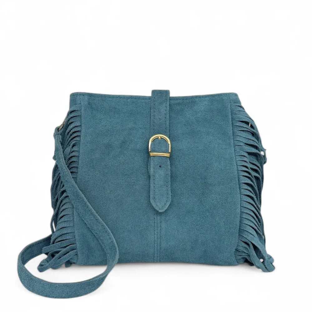 Sac bandoulière en croûte de cuir CHEYENNE Bleu denim