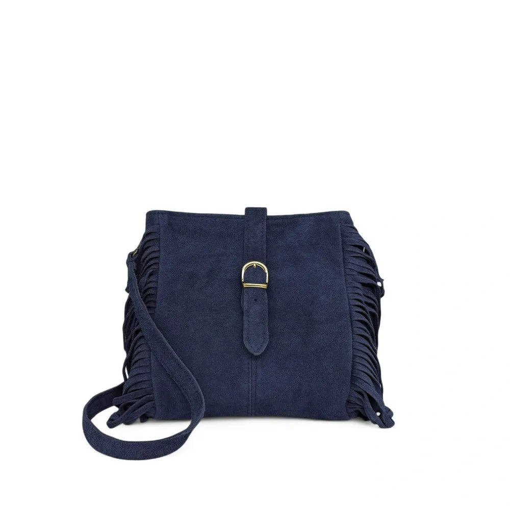 Sac bandoulière en croûte de cuir CHEYENNE Bleu marine