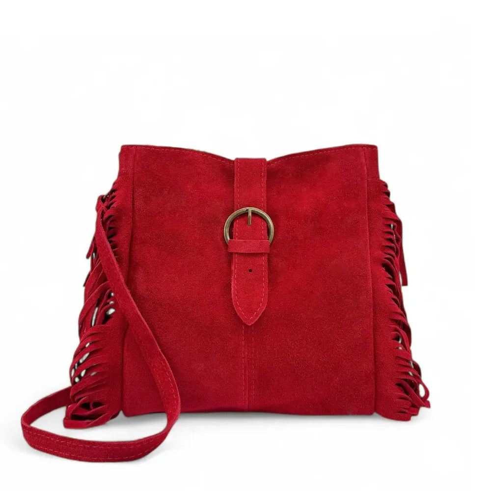 Sac bandoulière en croûte de cuir CHEYENNE Rouge garance