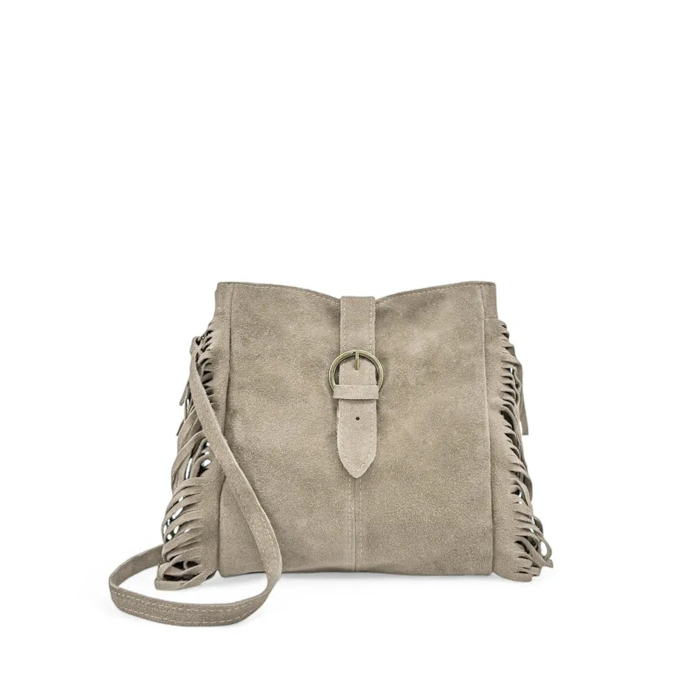 Sac bandoulière en croûte de cuir CHEYENNE Taupe clair
