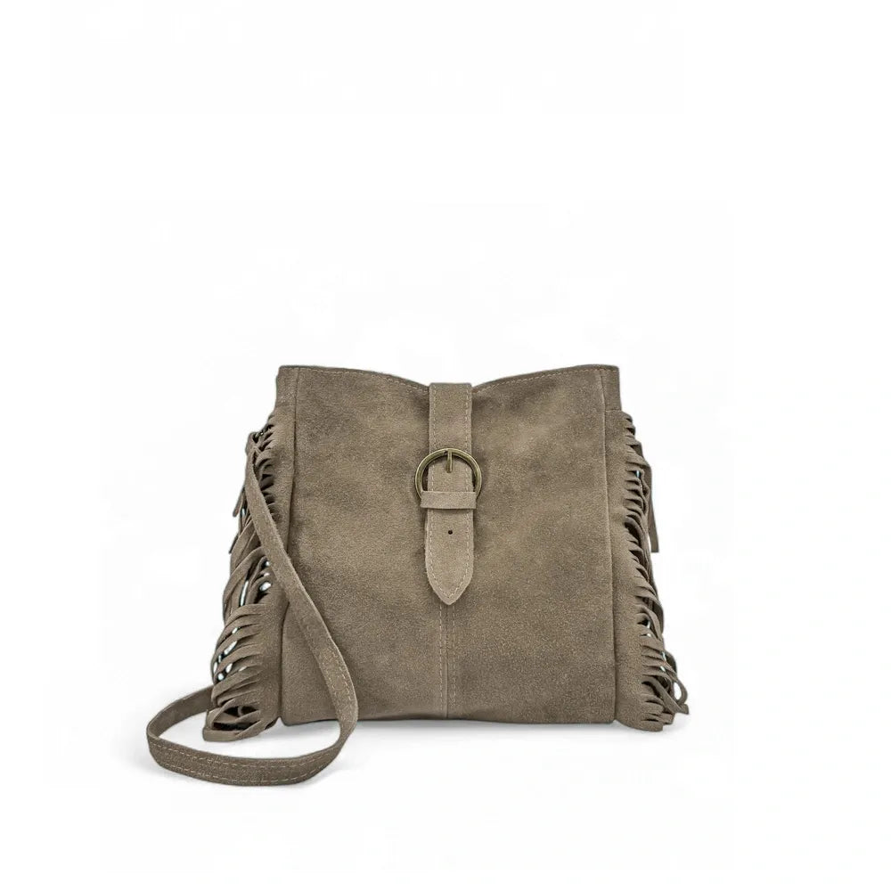 Sac bandoulière en croûte de cuir CHEYENNE Taupe