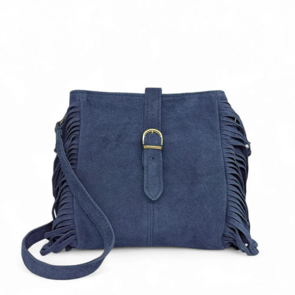 Sac bandoulière en croûte de cuir CHEYENNE Bleu profond