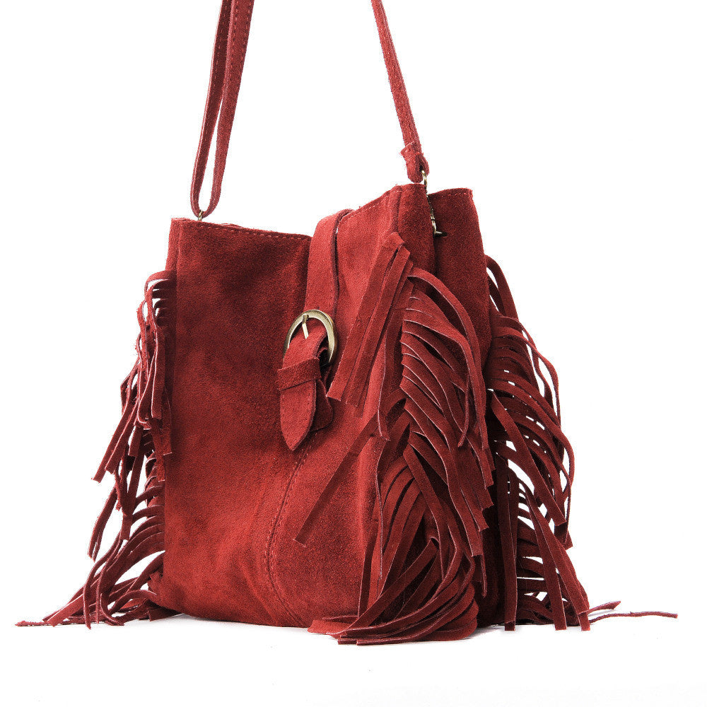 Sac bandoulière en croûte de cuir CHEYENNE Rouge foncé