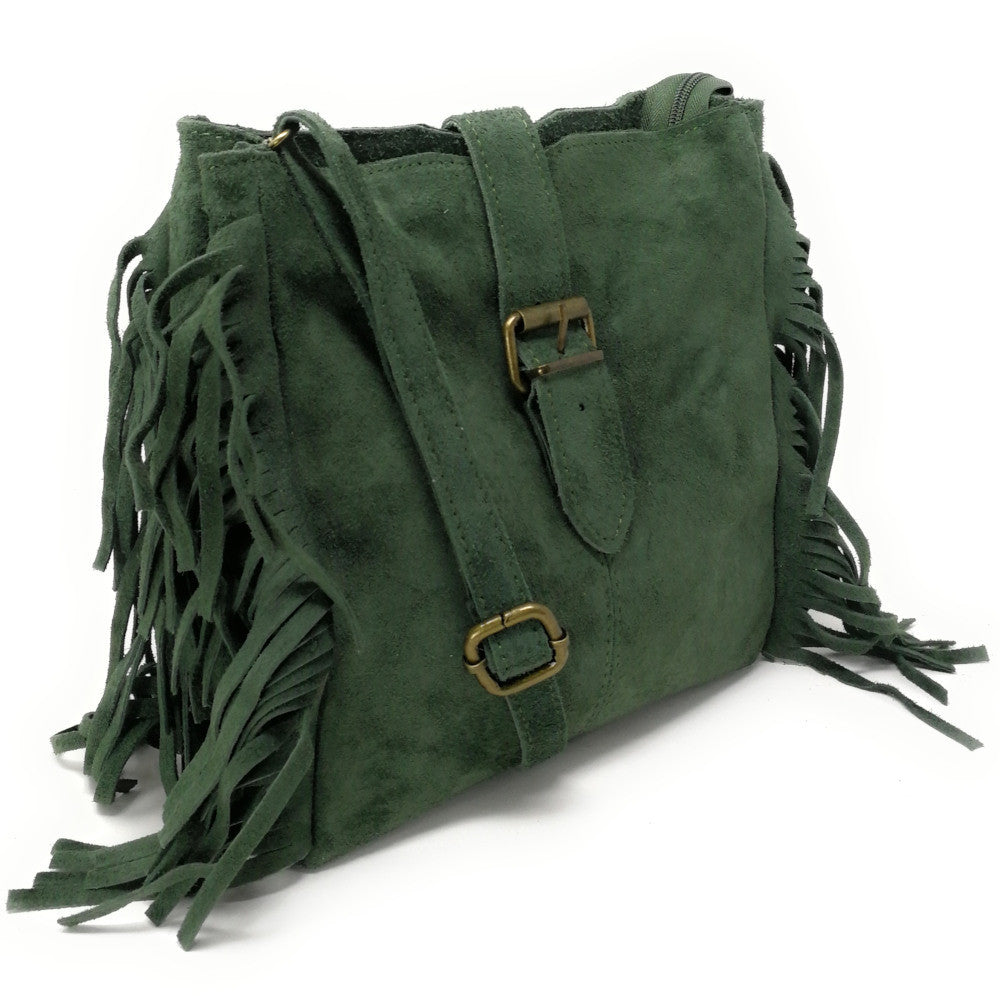 Sac bandoulière en croûte de cuir CHEYENNE Vert forêt