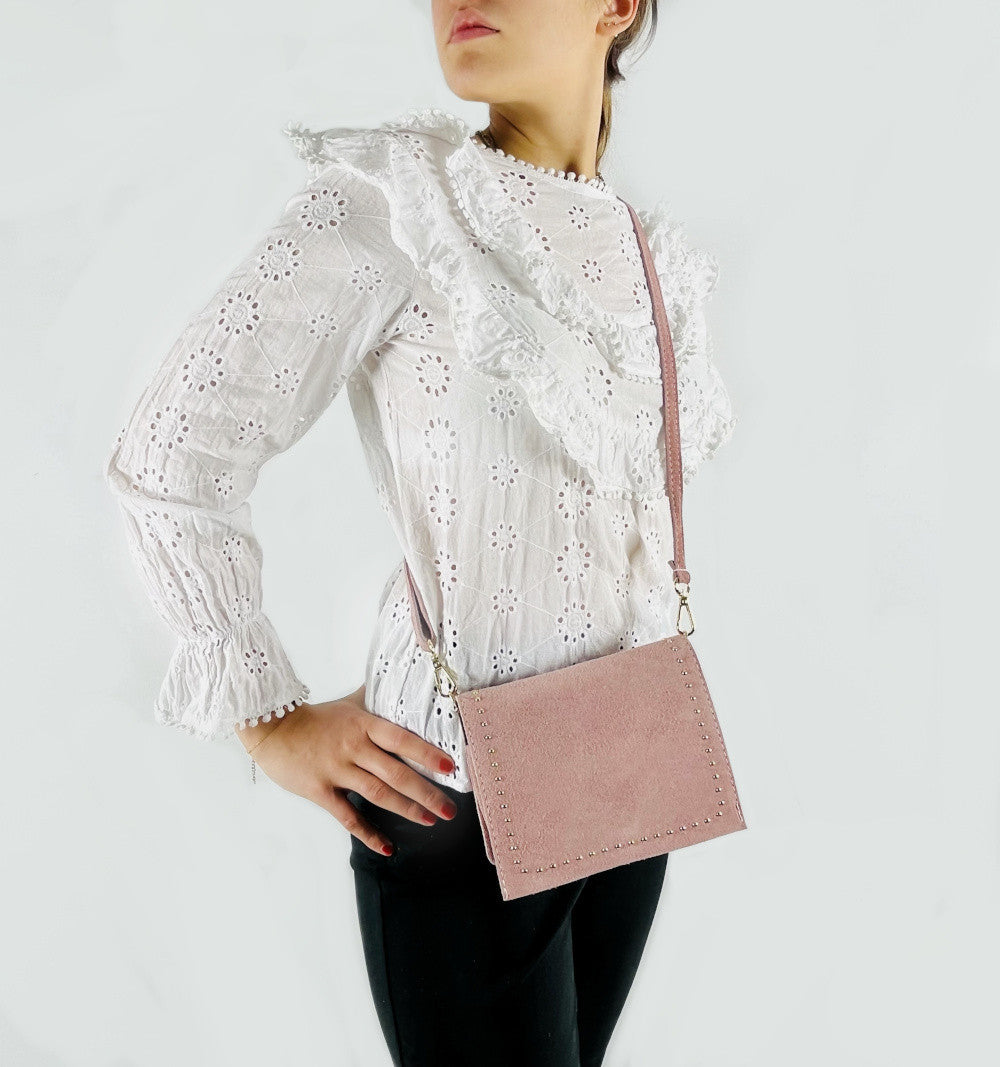 Sac bandoulière en croûte de cuir LITTLE ITALY Rose intense