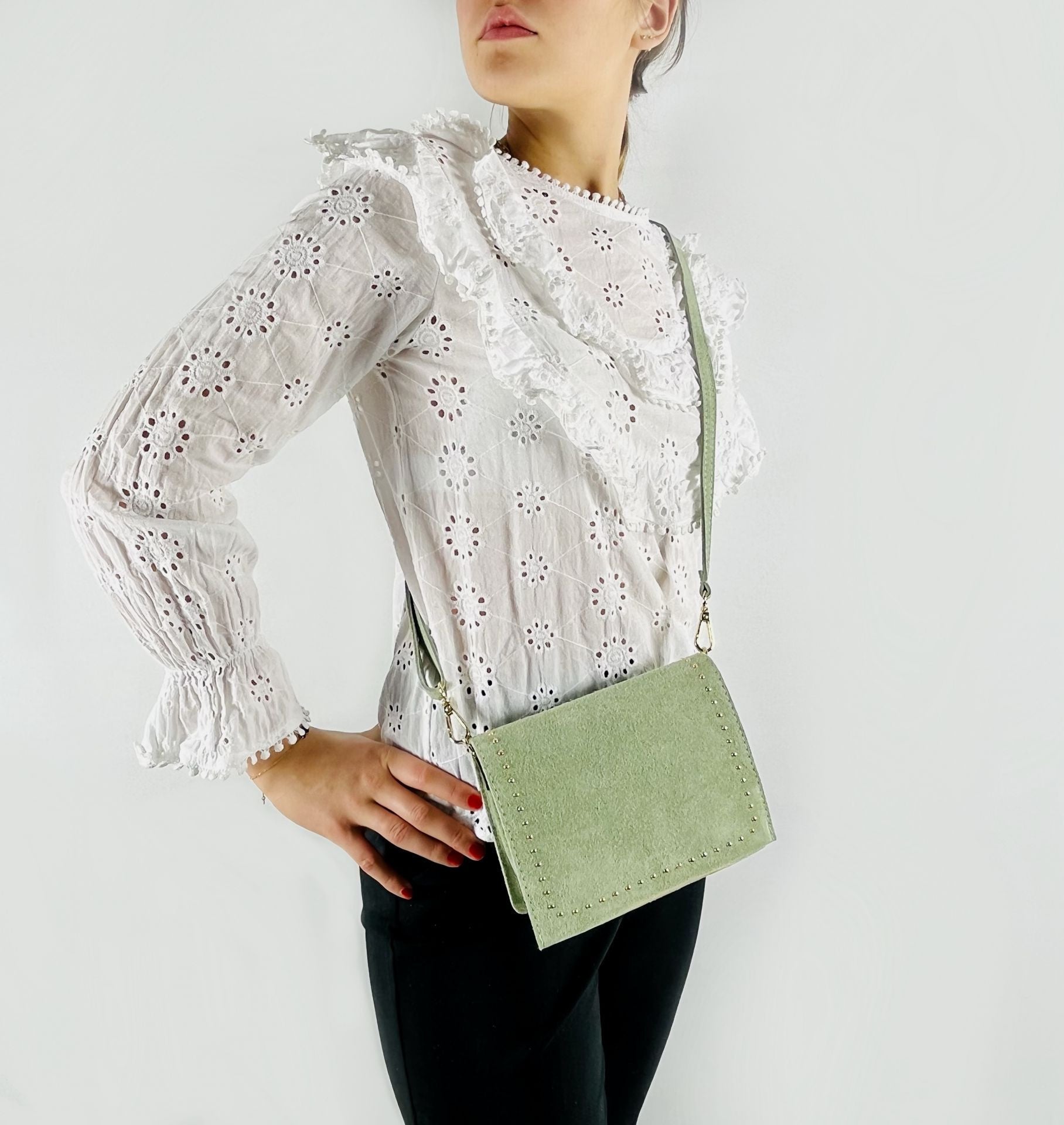 Sac bandoulière en croûte de cuir LITTLE ITALY Vert pastel