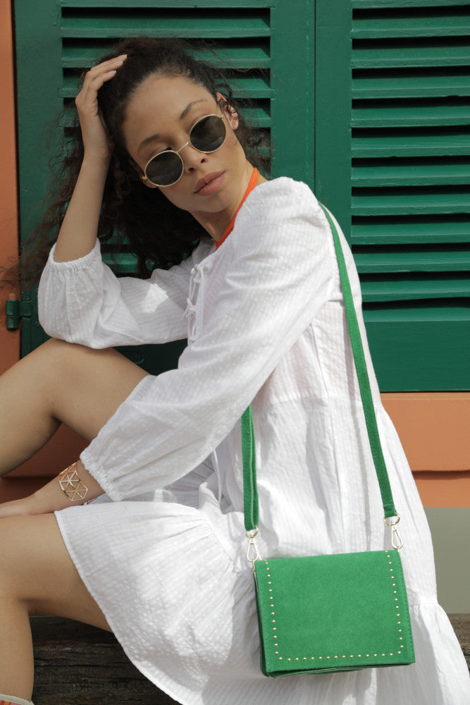 Sac bandoulière en croûte de cuir LITTLE ITALY Vert anglais