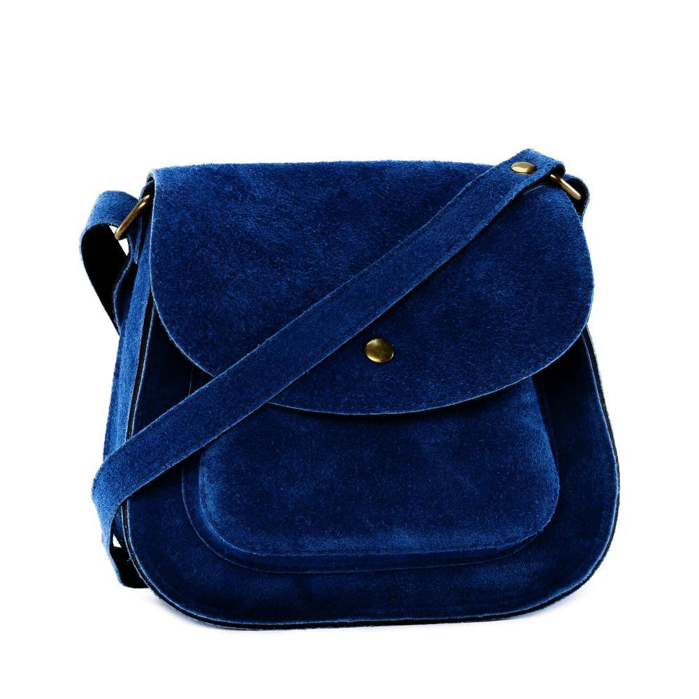 Sac bandoulière en croûte de cuir PACHUCA Bleu marine