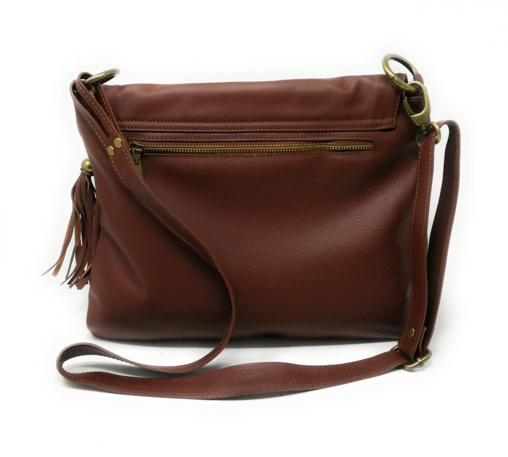 Sac bandoulière en cuir lisse AVRIL Châtaigne