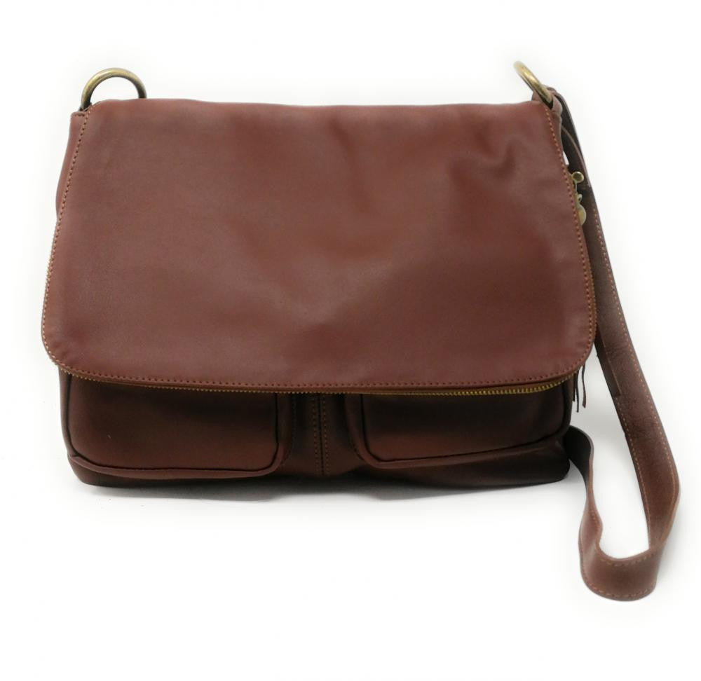 Sac bandoulière en cuir lisse AVRIL Châtaigne