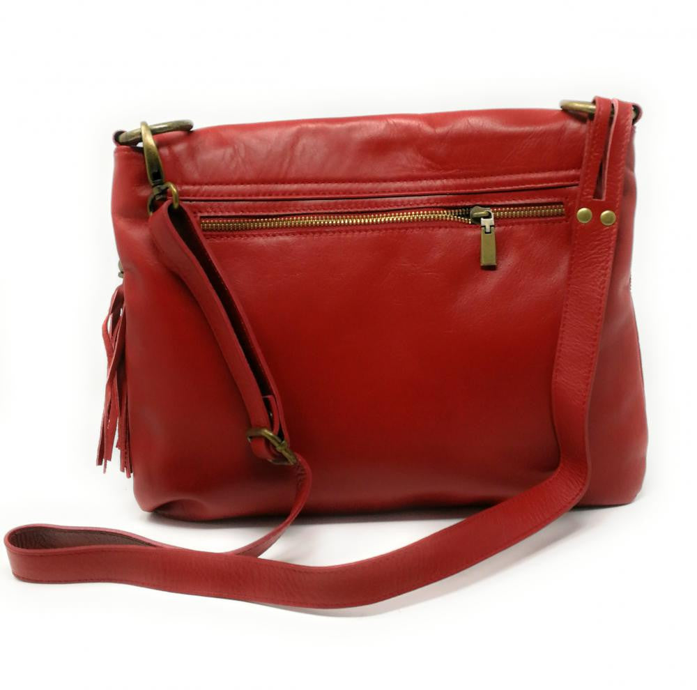 Sac bandoulière en cuir lisse AVRIL Rouge garance