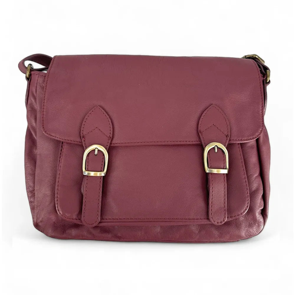 Sac bandoulière en cuir lisse BUFFALO Rouge bordeaux
