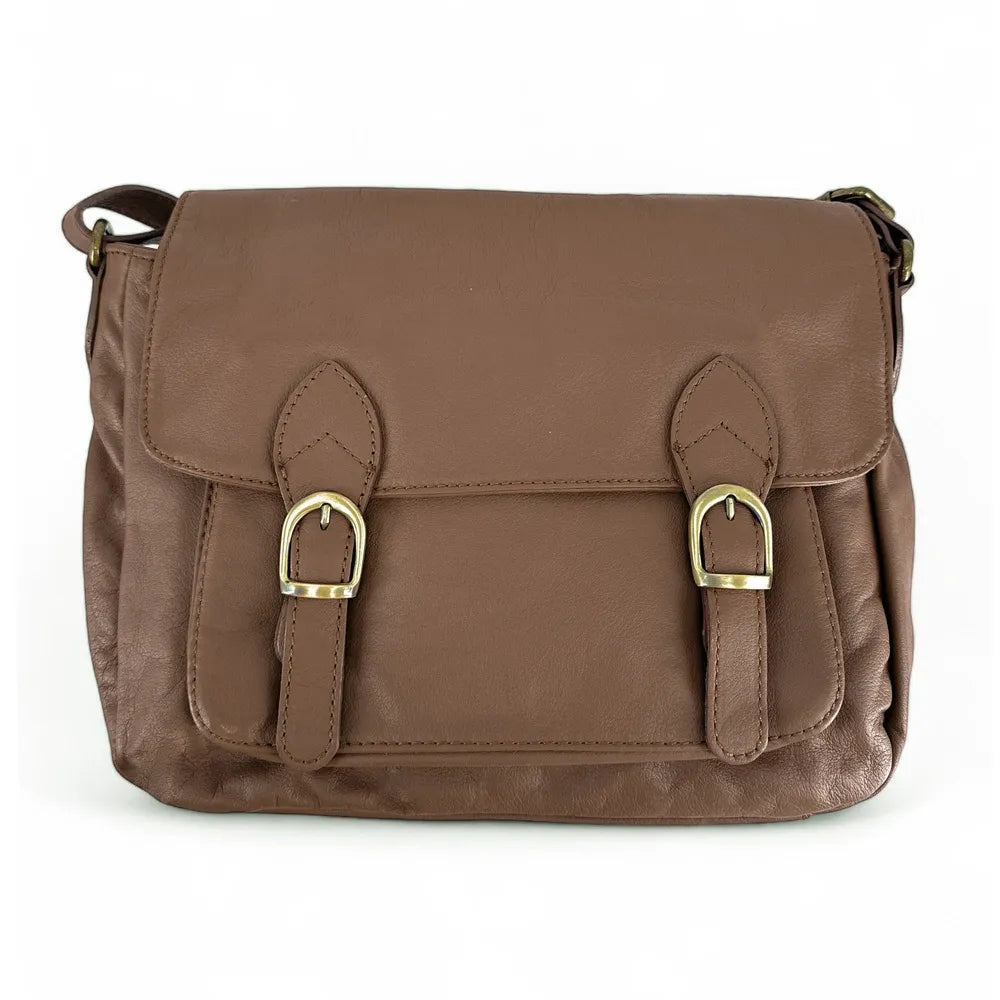 Sac bandoulière en cuir lisse BUFFALO Taupe foncé