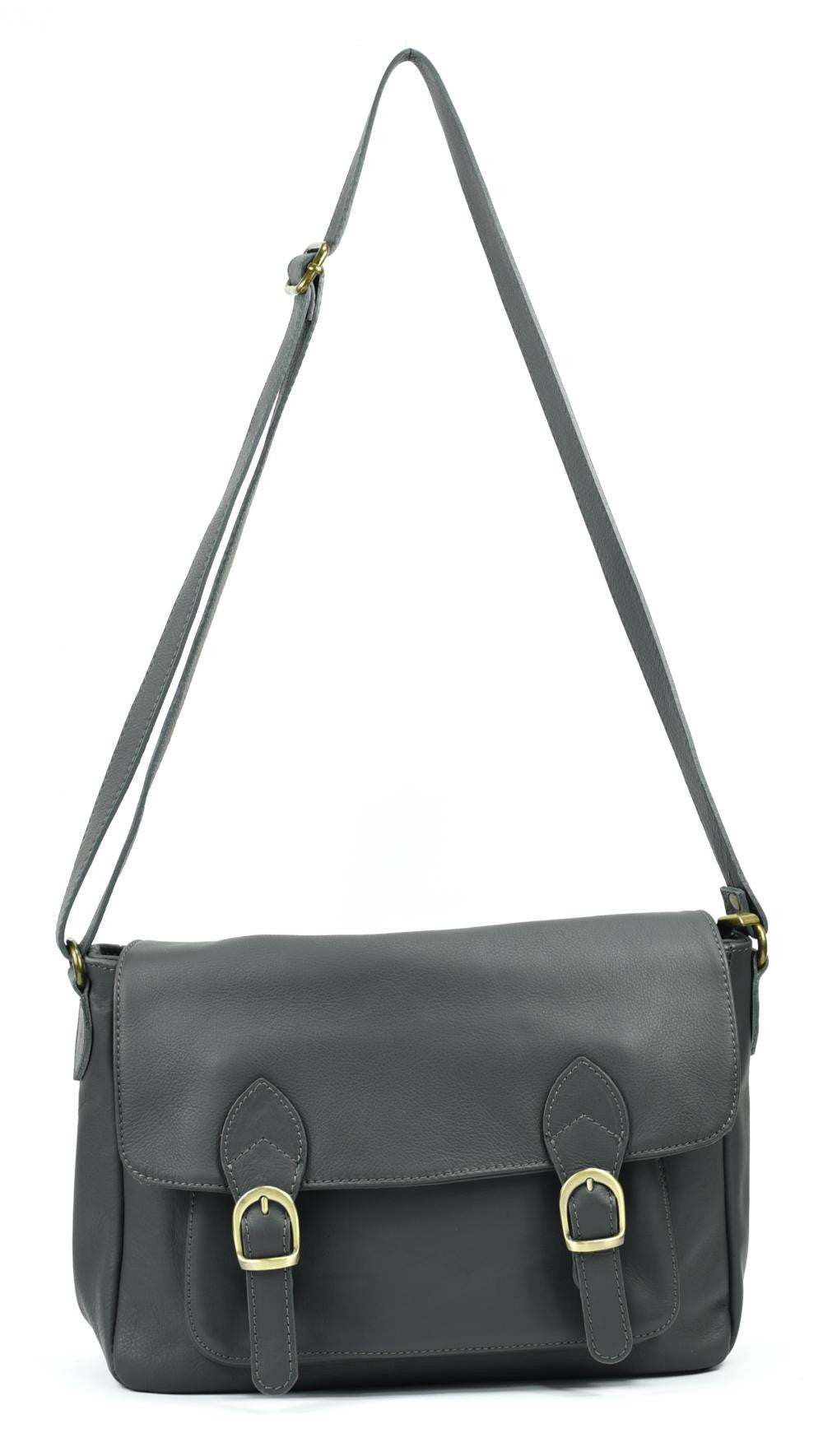 Sac bandoulière en cuir lisse BUFFALO Gris foncé