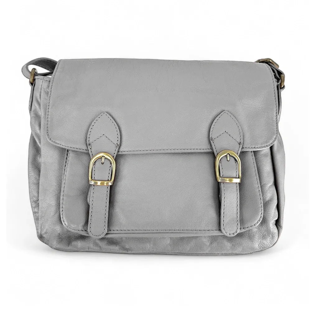 Sac bandoulière en cuir lisse BUFFALO Gris perle