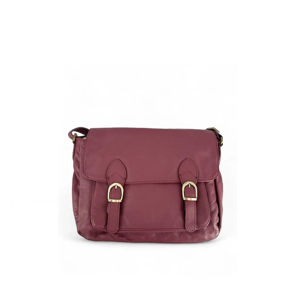 Sac bandoulière en cuir lisse BUFFALO Rouge bordeaux