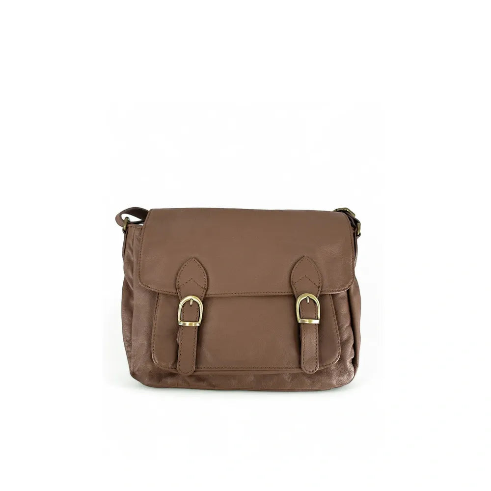Sac bandoulière en cuir lisse BUFFALO Taupe foncé