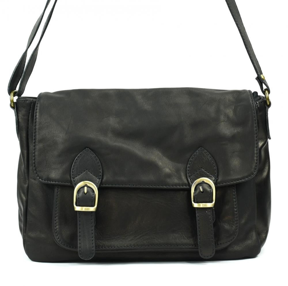 Sac bandoulière en cuir lisse BUFFALO Noir