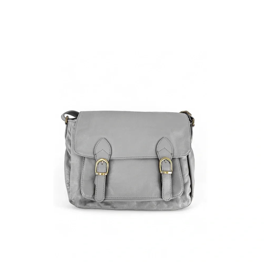 Sac bandoulière en cuir lisse BUFFALO Gris perle