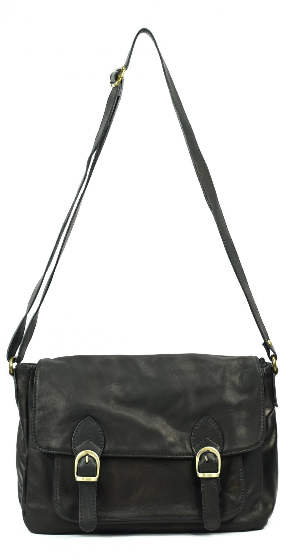 Sac bandoulière en cuir lisse BUFFALO Noir