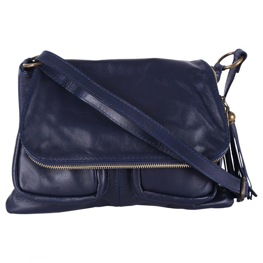Sac bandoulière en cuir lisse LITTLE AVRIL Bleu marine