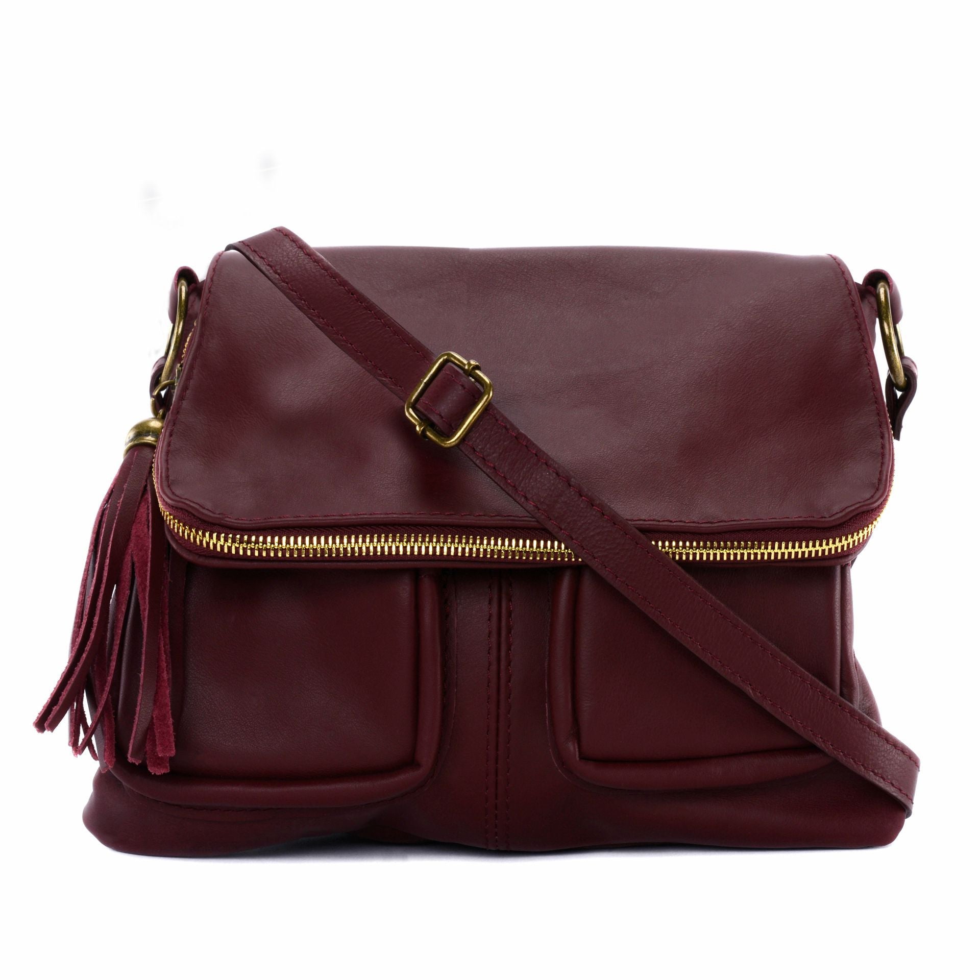 Sac bandoulière en cuir lisse LITTLE AVRIL Prune