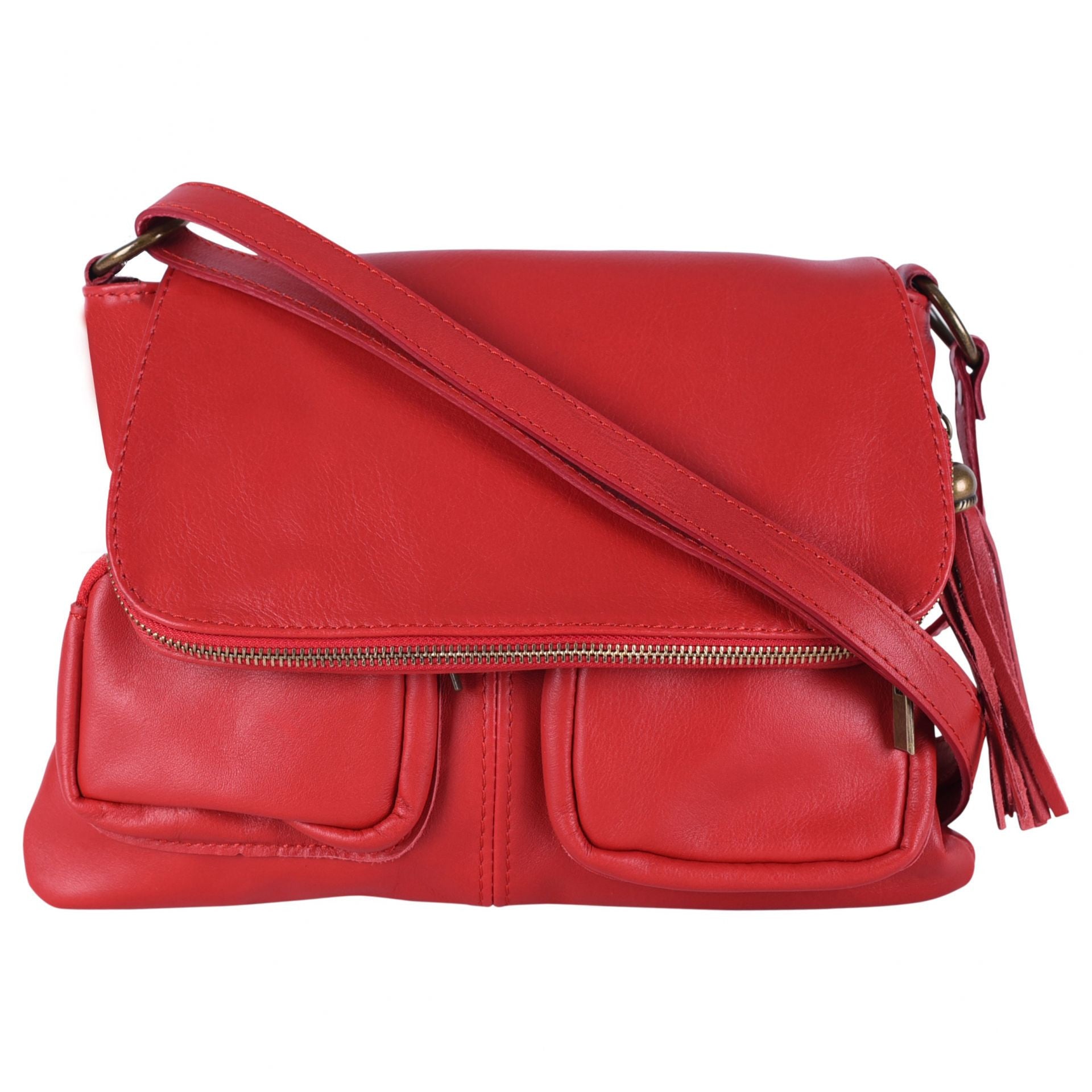 Sac bandoulière en cuir lisse LITTLE AVRIL Rouge garance