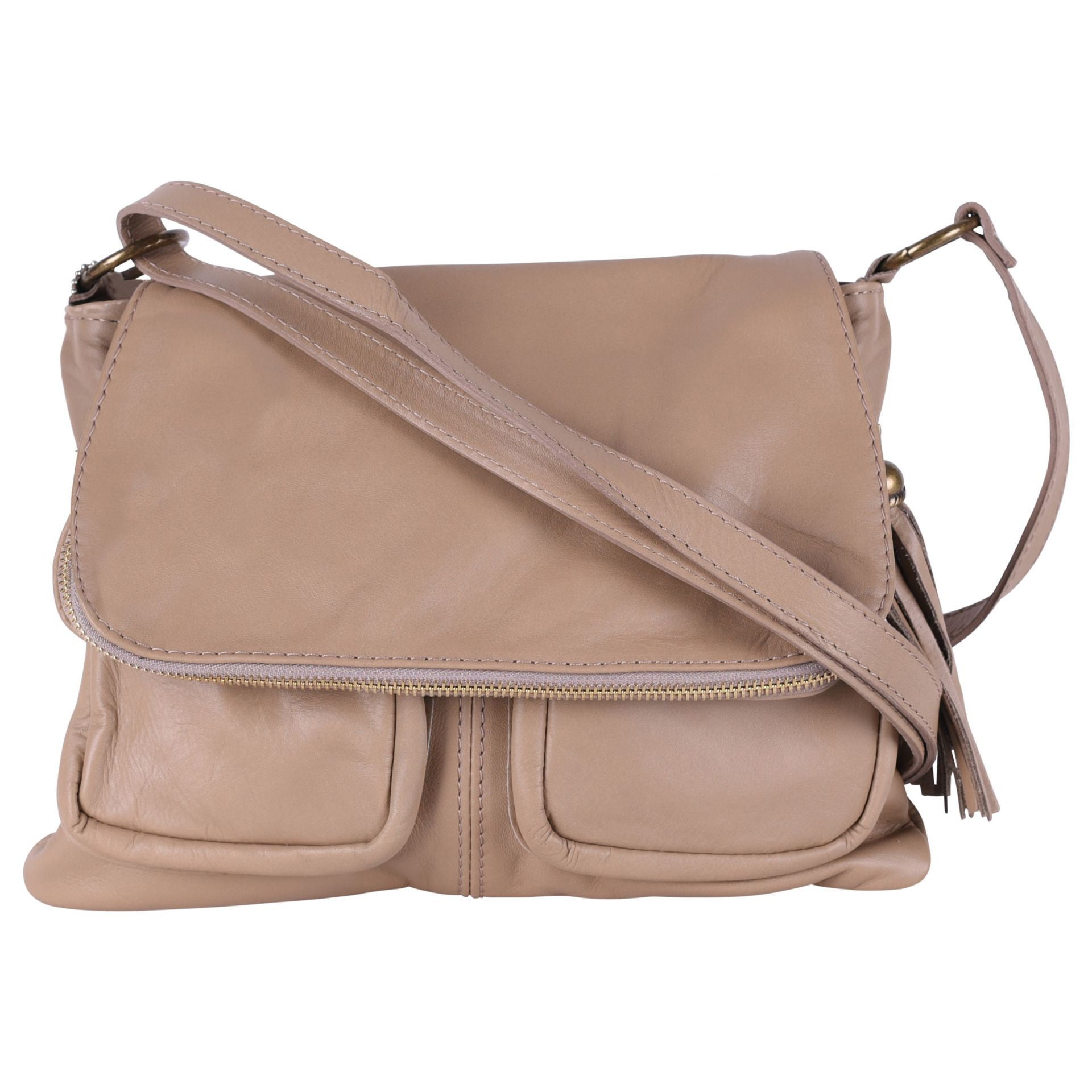 Sac bandoulière en cuir lisse LITTLE AVRIL Taupe