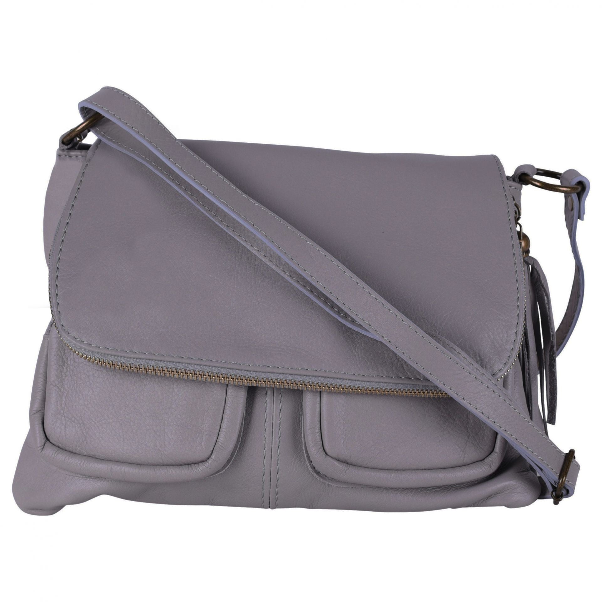 Sac bandoulière en cuir lisse LITTLE AVRIL Gris foncé