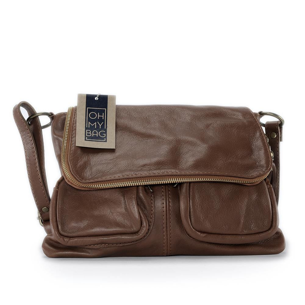 Sac bandoulière en cuir lisse LITTLE AVRIL Châtaigne