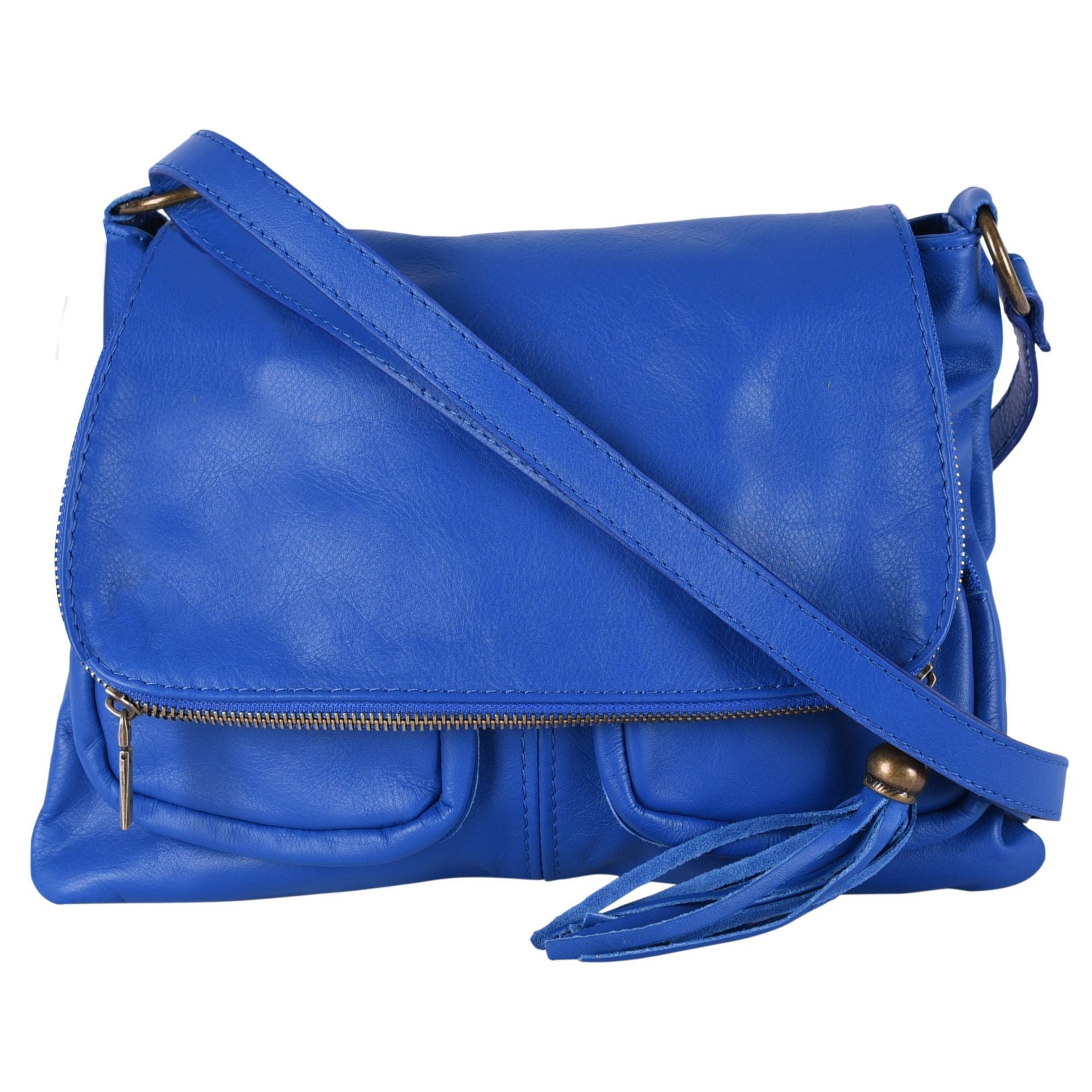 Sac bandoulière en cuir lisse LITTLE AVRIL Bleu roi