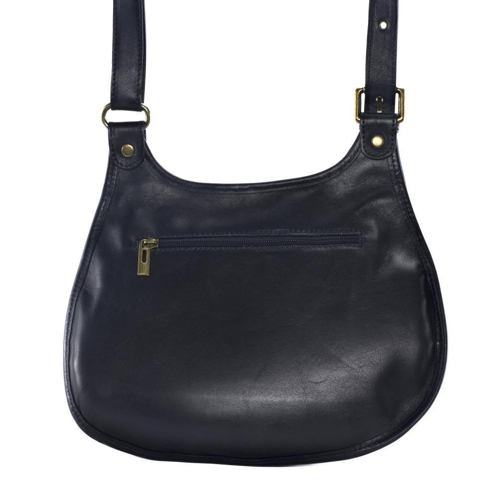 Sac besace cuir lisse CARTOUCHIERE Bleu marine