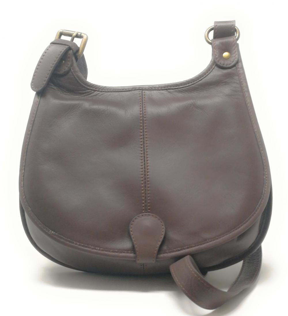 Sac besace cuir lisse CARTOUCHIERE Taupe foncé
