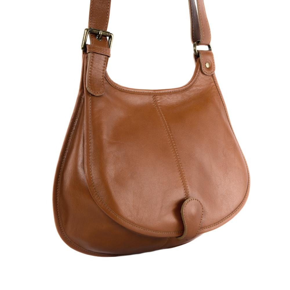 Sac besace cuir lisse CARTOUCHIERE Cognac foncé