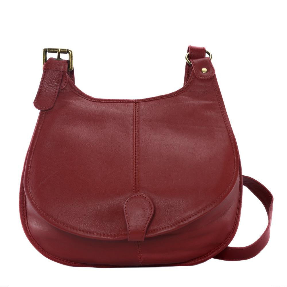 Sac besace cuir lisse CARTOUCHIERE Rouge foncé