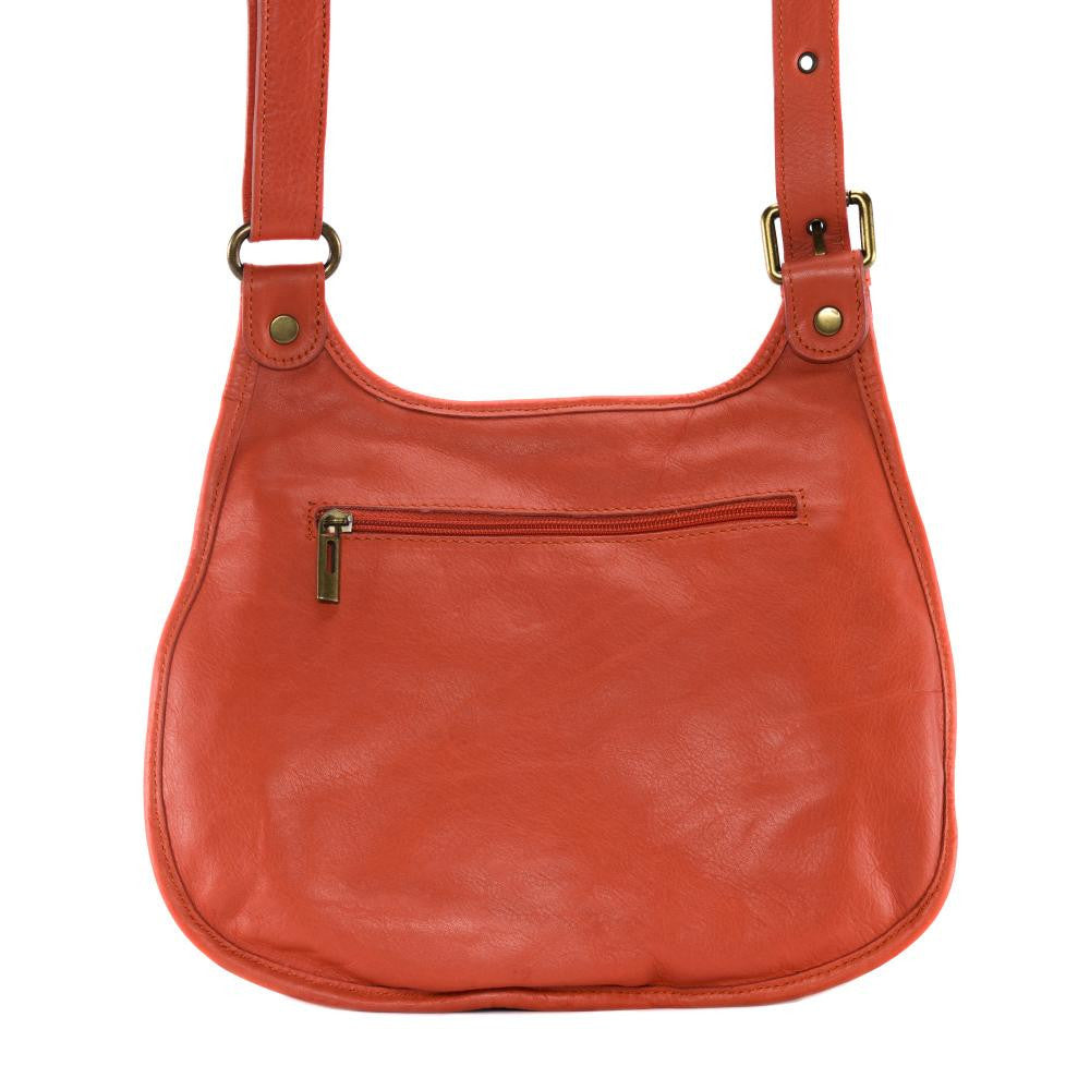 Sac besace cuir lisse CARTOUCHIERE Rose corail