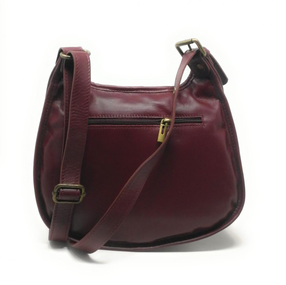 Sac besace cuir lisse CARTOUCHIERE Rouge bordeaux