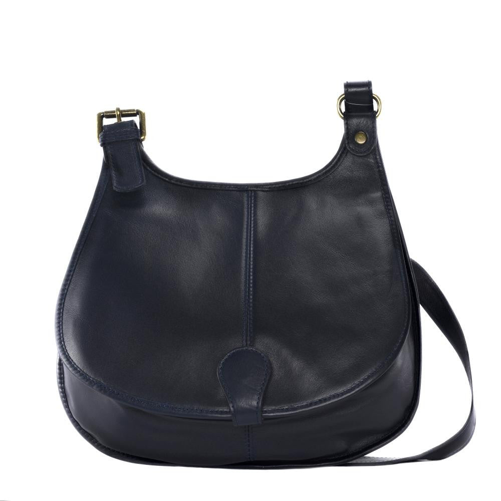 Sac besace cuir lisse CARTOUCHIERE Bleu marine