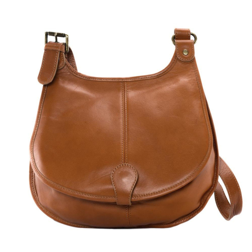 Sac besace cuir lisse CARTOUCHIERE Cognac foncé