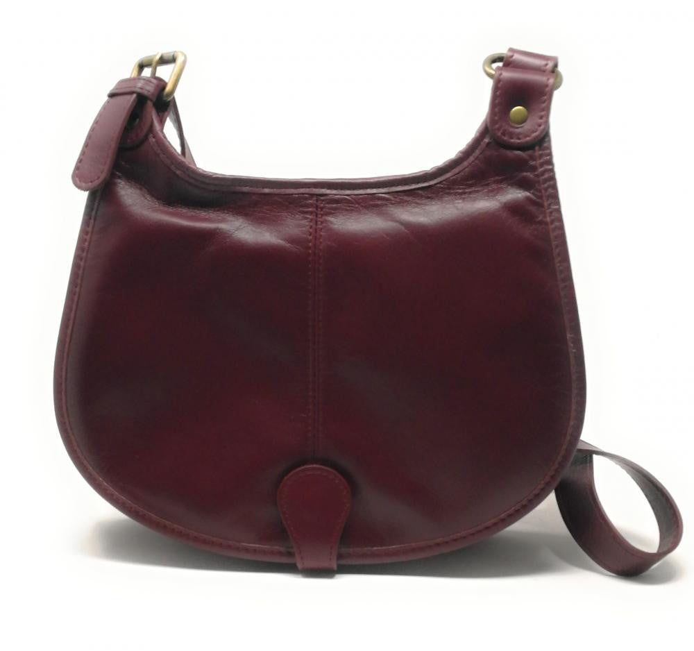 Sac besace cuir lisse CARTOUCHIERE Rouge bordeaux