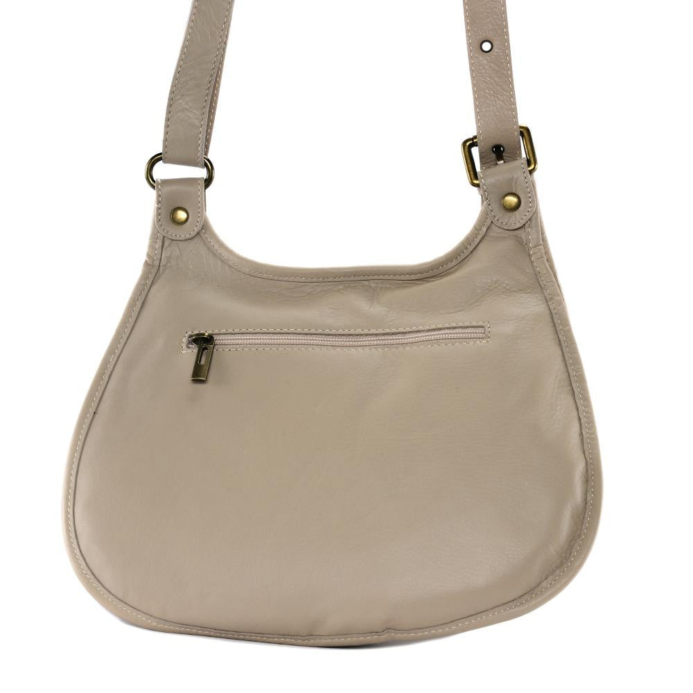 Sac besace cuir lisse CARTOUCHIERE Taupe clair
