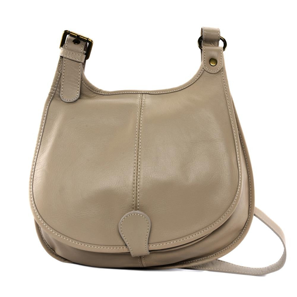 Sac besace cuir lisse CARTOUCHIERE Taupe clair