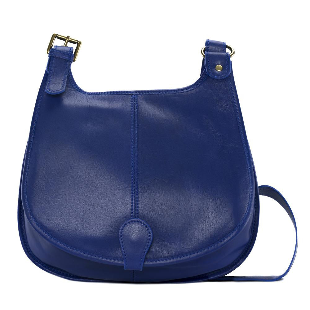 Sac besace cuir lisse CARTOUCHIERE Bleu roi