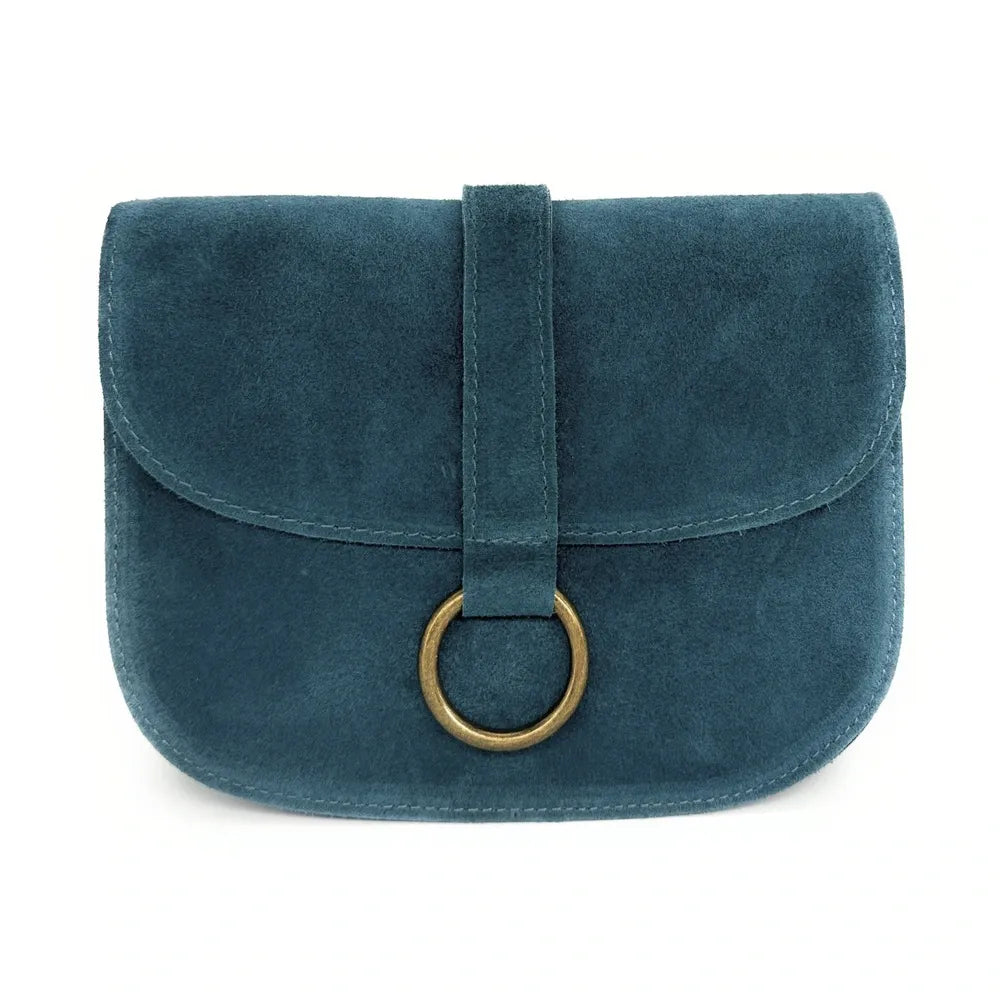 Sac besace en croûte de cuir VELVET Bleu vert canard