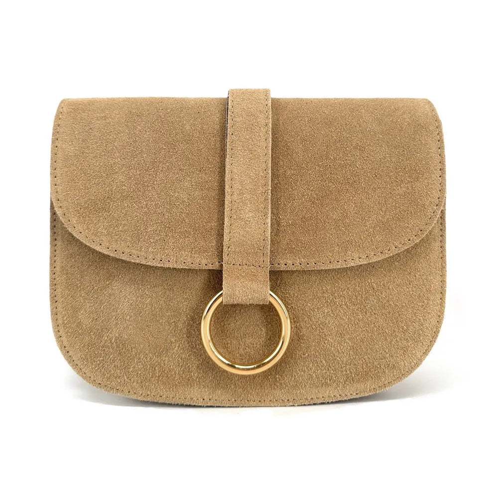 Sac besace en croûte de cuir VELVET Taupe clair