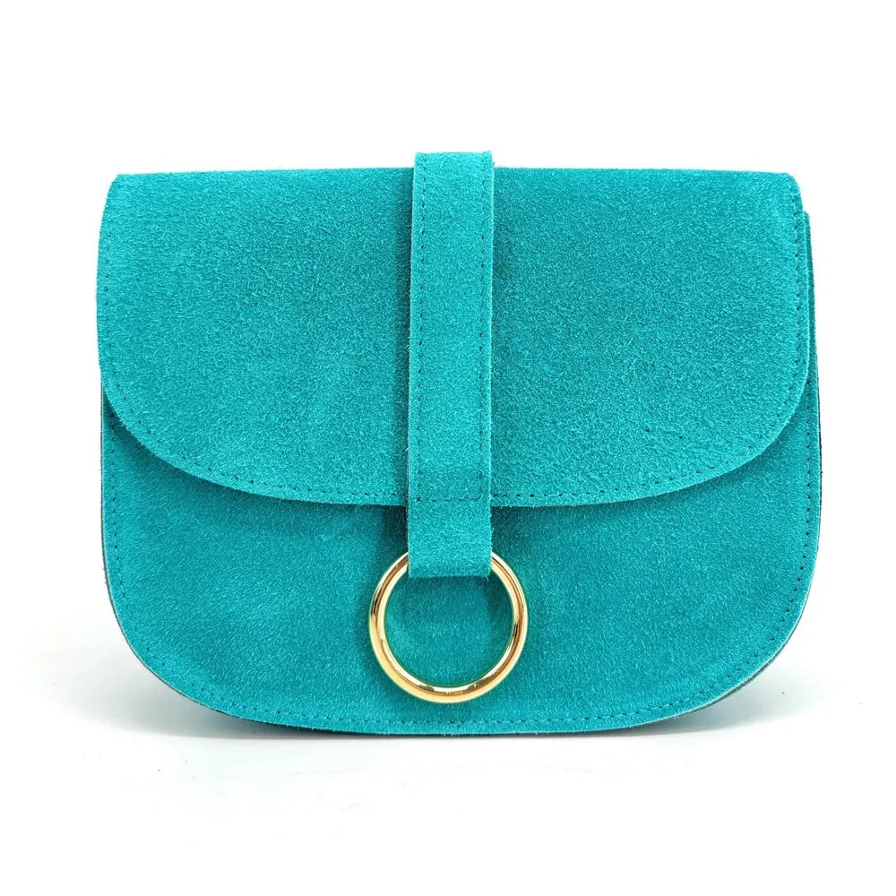 Sac besace en croûte de cuir VELVET Bleu turquoise