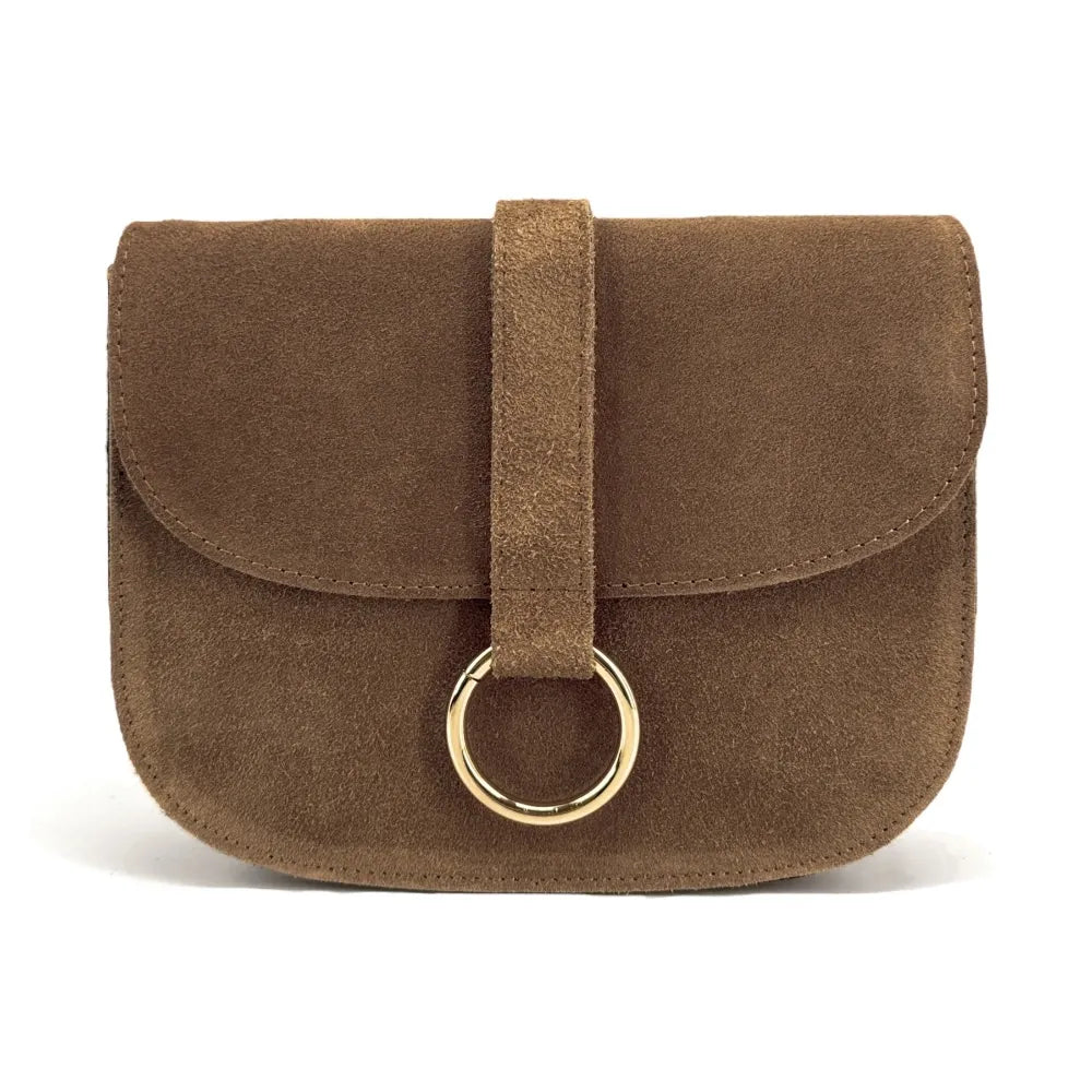Sac besace en croûte de cuir VELVET Taupe foncé