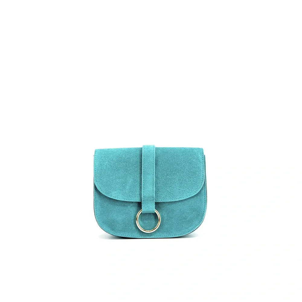 Sac besace en croûte de cuir VELVET Bleu turquoise